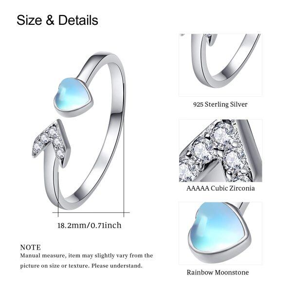 Sterling Silver Moonstone and Zircon Silver Plated Heart Adjustable Open Rings-4