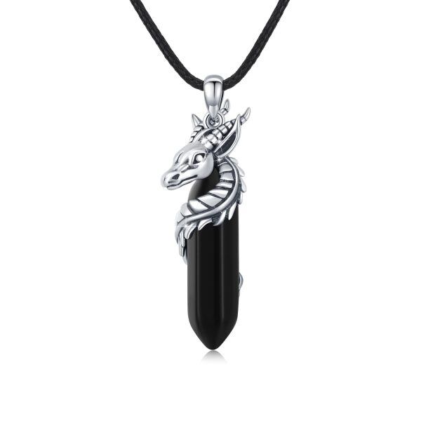 Sterling Silver Crystal Oxidized Dragon Pendant Necklace-0