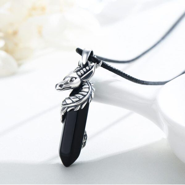 Sterling Silver Crystal Oxidized Dragon Pendant Necklace-3