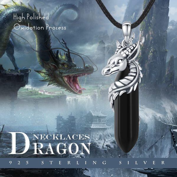 Sterling Silver Crystal Oxidized Dragon Pendant Necklace-4