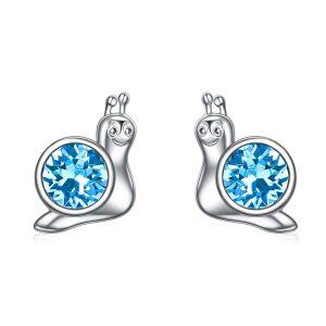 Sterling Silver Aquamarine Crystal Silver Plated Blue Snail Stud Earrings-0