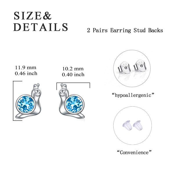 Sterling Silver Aquamarine Crystal Silver Plated Blue Snail Stud Earrings-2