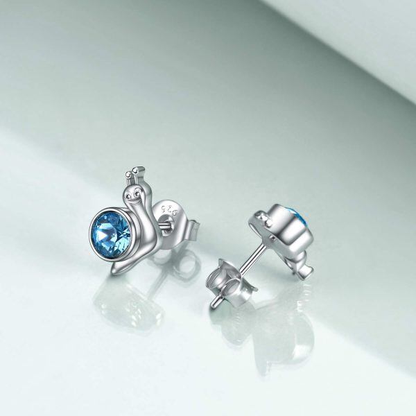 Sterling Silver Aquamarine Crystal Silver Plated Blue Snail Stud Earrings-3