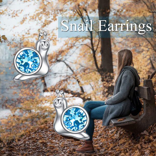 Sterling Silver Aquamarine Crystal Silver Plated Blue Snail Stud Earrings-4