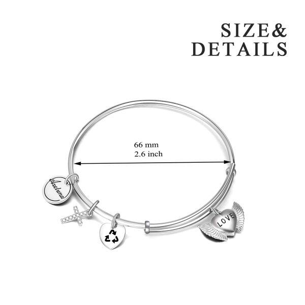 Sterling Silver Zircon Silver Plated Angel Wing Expandable Cross Charms Bangle-1