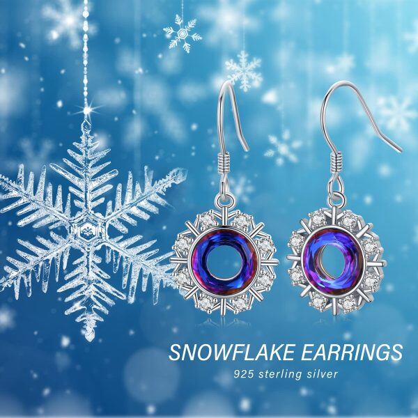 Sterling Silver Crystal and Zircon Silver Plated Snowflake Dangle Drop Earrings-6