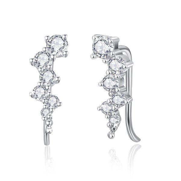 Sterling Silver Zircon Silver Plated Post Crawler Bubble Earrings-0