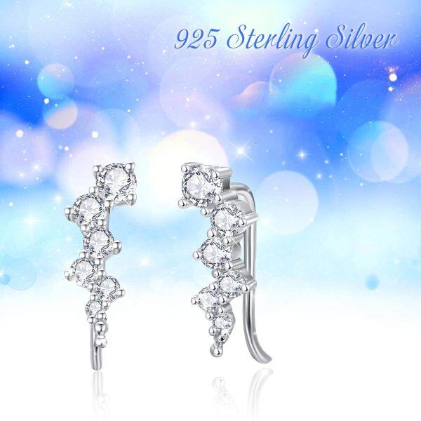 Sterling Silver Zircon Silver Plated Post Crawler Bubble Earrings-3