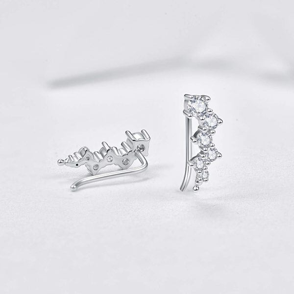 Sterling Silver Zircon Silver Plated Post Crawler Bubble Earrings-4