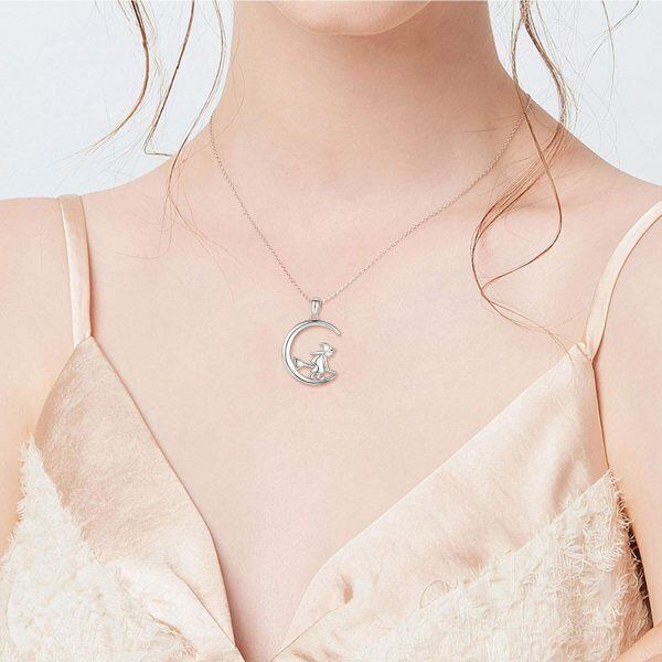 Sterling Silver Silevr Plated Witch Moon Pendant Necklace-3