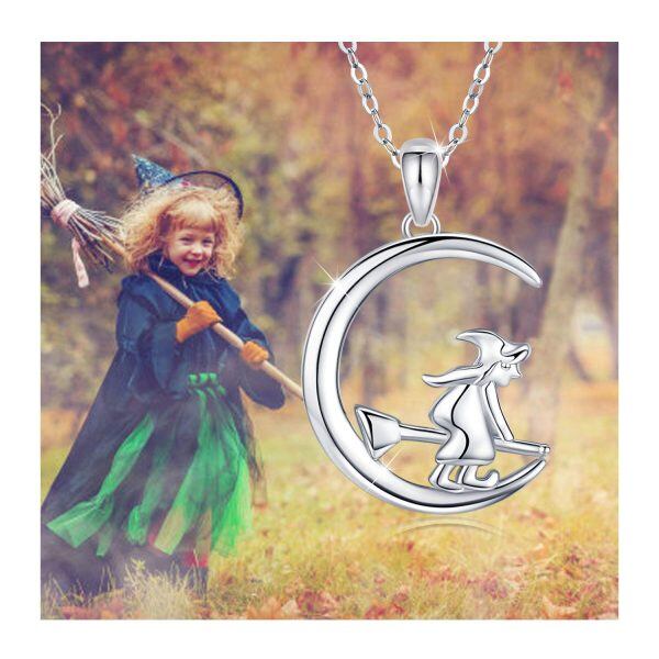 Sterling Silver Silevr Plated Witch Moon Pendant Necklace-5