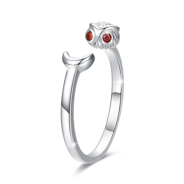 Sterling Silver Zircon Silver Plated Owl Adjustable Rings -0