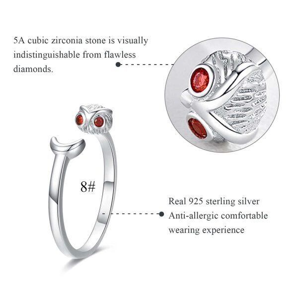 Sterling Silver Zircon Silver Plated Owl Adjustable Rings -2