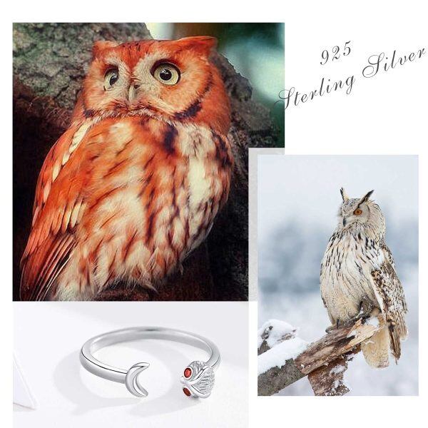 Sterling Silver Zircon Silver Plated Owl Adjustable Rings -4