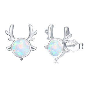 Sterling Silver Opal Silver Plated Deer Stud Earrings -0