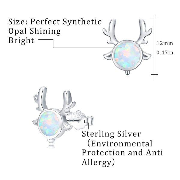 Sterling Silver Opal Silver Plated Deer Stud Earrings -1