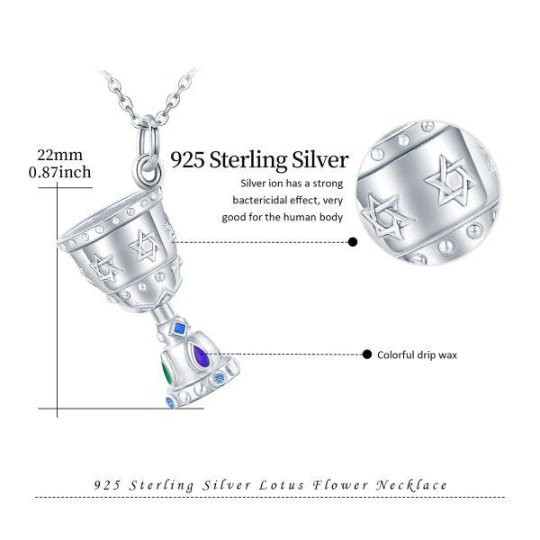 Sterling Silver Zircon Silver Plated Medieval Gem Chalice Pendant Necklace-1