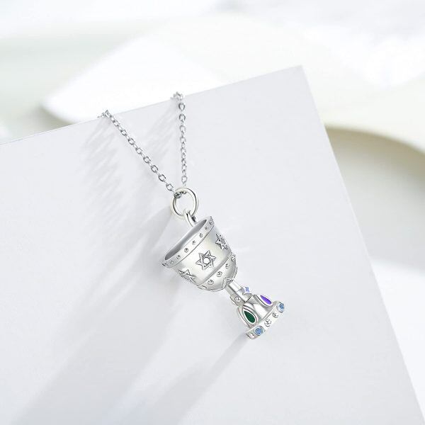 Sterling Silver Zircon Silver Plated Medieval Gem Chalice Pendant Necklace-3