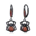 wholesale 925 Sterling Silver Gothic Spider Web Skull Drop Earrings with Red Stones for Halloween Cosplay Women's -0-0