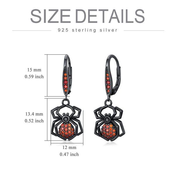 Sterling Silver Zircon Black Rhodium Plated Spider Dangle Earrings-1