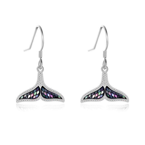 Sterling Silver Abalone Shell Silver Plated Whale’s Tail Dangle Drop Earring-0