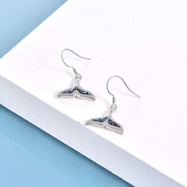 Sterling Silver Abalone Shell Silver Plated Whale’s Tail Dangle Drop Earring-3