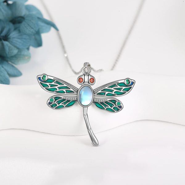 Sterling Silver Abalone and Moonstone Silver Plated Dragonfly Urn Necklace -2