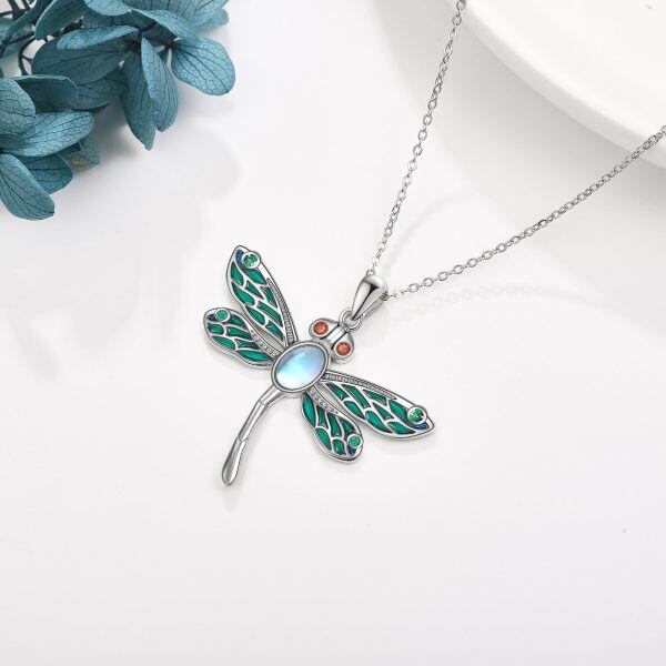 Sterling Silver Abalone and Moonstone Silver Plated Dragonfly Urn Necklace -3