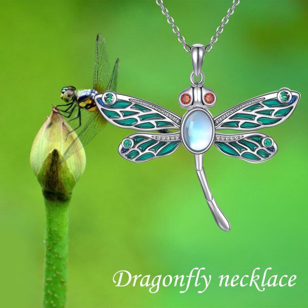 Sterling Silver Abalone and Moonstone Silver Plated Dragonfly Urn Necklace -5