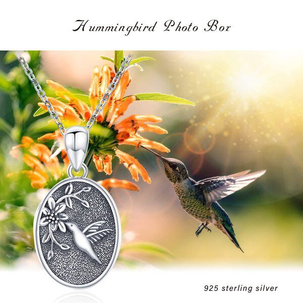 Sterling Silver Oxidized Hummingbird Locket Pendant Necklace-5