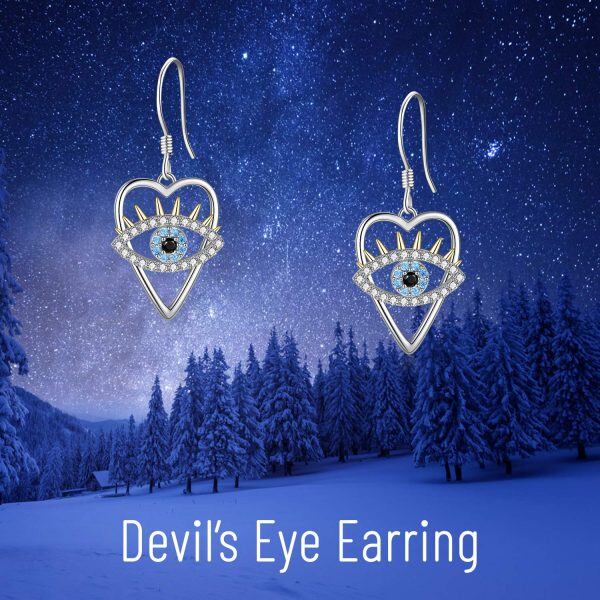 Sterling Silver Zircon Silver Plated Heart Eye Dangle Earrings-4