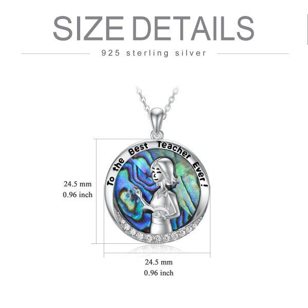 Sterling Silver Abalone and Zircon Silver Plated Teacher Pendant Necklace-3