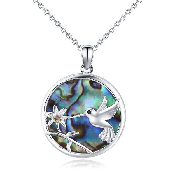 Sterling Silver Abalone Shell Silver Plated Hummingbird Pendant Necklace-0