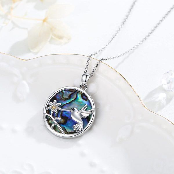 Sterling Silver Abalone Shell Silver Plated Hummingbird Pendant Necklace-1