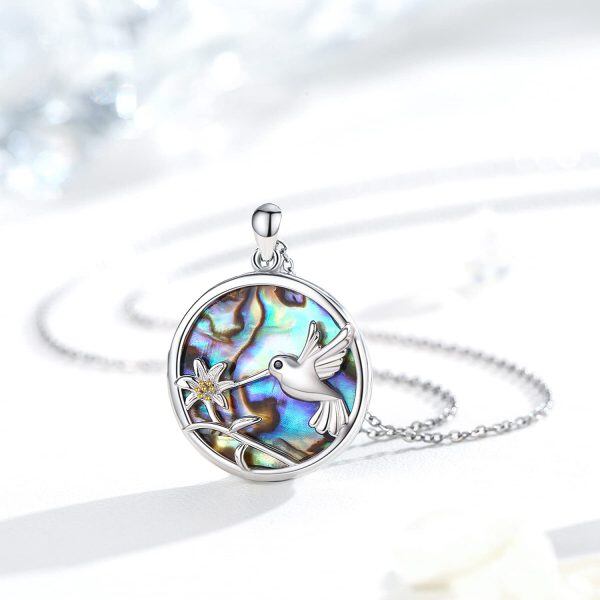 Sterling Silver Abalone Shell Silver Plated Hummingbird Pendant Necklace-2