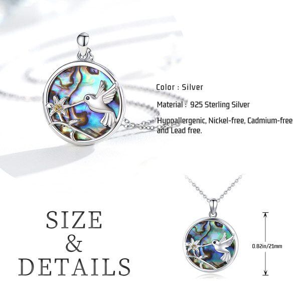 Sterling Silver Abalone Shell Silver Plated Hummingbird Pendant Necklace-5