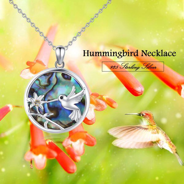 Sterling Silver Abalone Shell Silver Plated Hummingbird Pendant Necklace-6