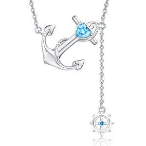 Sterling Silver Zircon Silver Plated Anchor Pendant Necklace-0