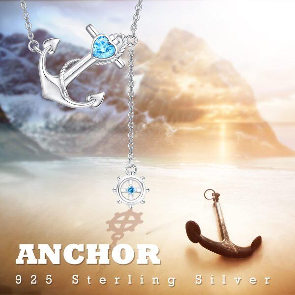 Sterling Silver Zircon Silver Plated Anchor Pendant Necklace-3