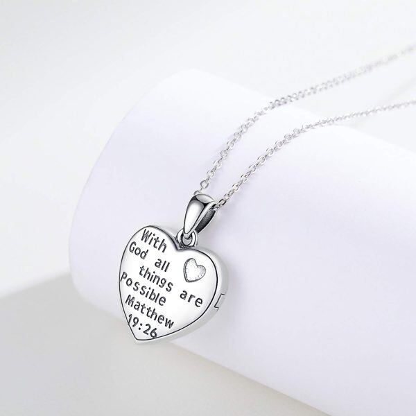 Sterling Silver Silver Plated Cross Heart Locket Necklace -2