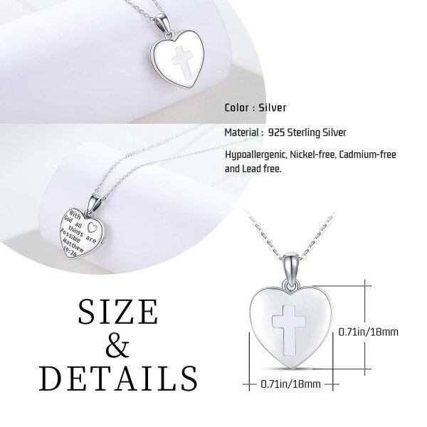 Sterling Silver Silver Plated Cross Heart Locket Necklace -6