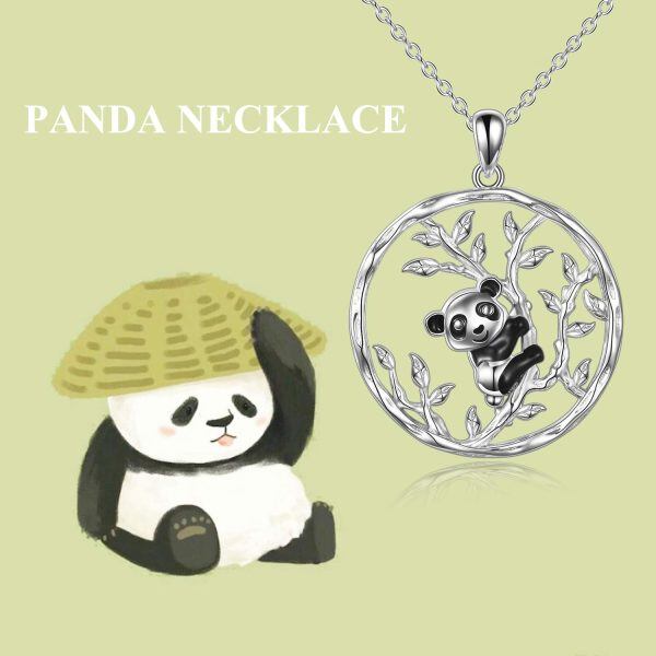 Sterling Silver Silver Plated Lovely Panda Bamboo Pendant Necklace-4