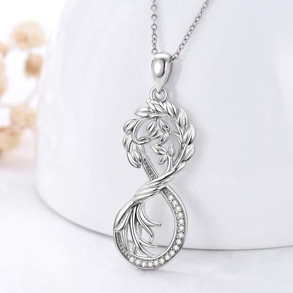 Sterling Silver Zircon Silver Plated Tree of Life Pendant Necklace -1