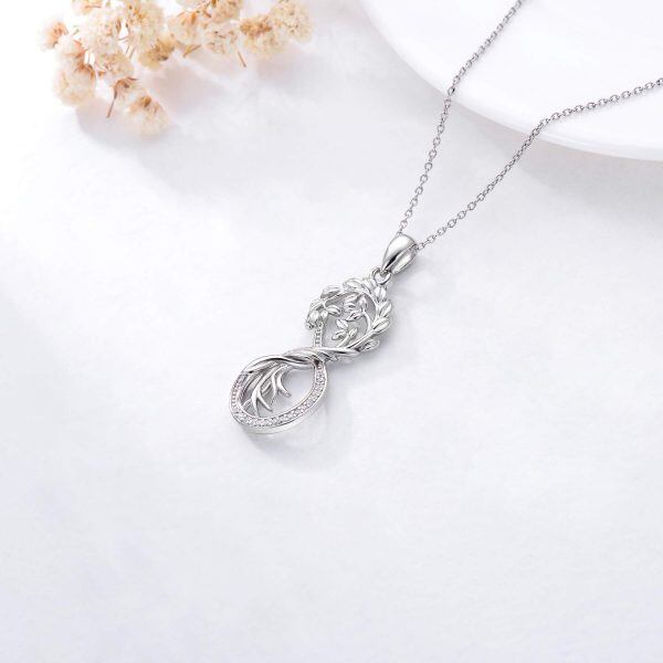 Sterling Silver Zircon Silver Plated Tree of Life Pendant Necklace -2