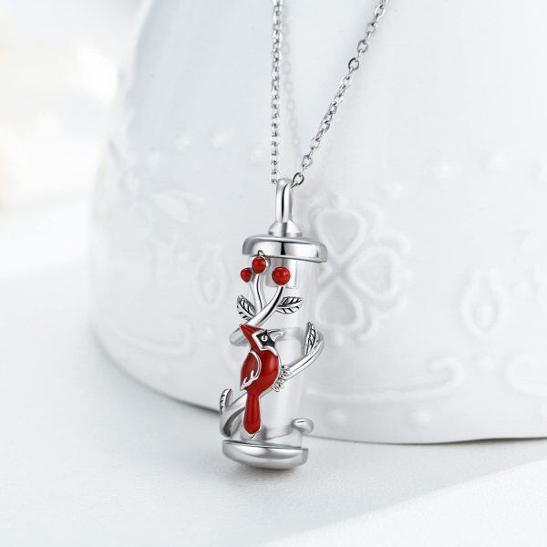 Sterling Silver Silver Plated lotus & leaf Cardinal Pendant Necklace-1