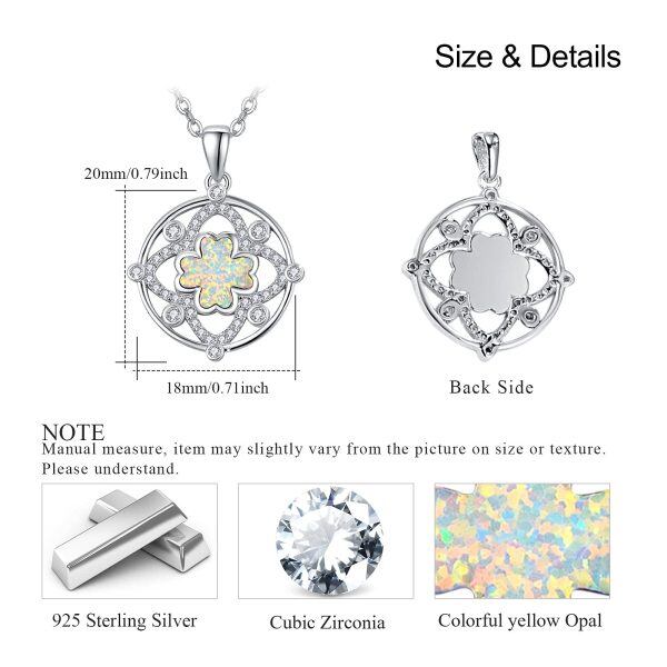 Sterling Silver Opal Silver Plated Four Leaf Clover Pendant Necklace-1