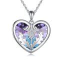 wholesale 925 Sterling Silver Heart-Shaped Thistle Flower Purple Blue Crystal Pendant Necklace  for Women Girls-0-0
