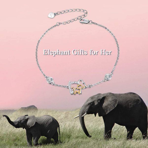 Sterling Silver Zircon Two Tone Color Elephant Ankle Bracelets-5