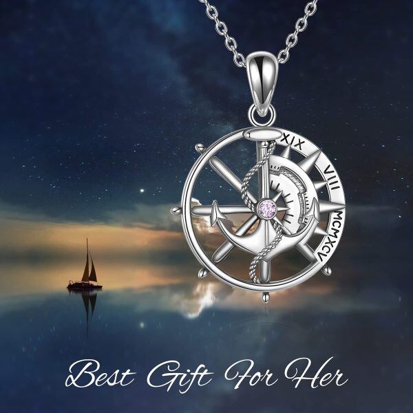 Sterling Silver Zircon Silver Plated Anchor Necklace-5