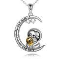 wholesale 925 Sterling Silver Moon & Sloth Pendant Necklace for Women and Girls - I Love You to the Moon and Back -0-0